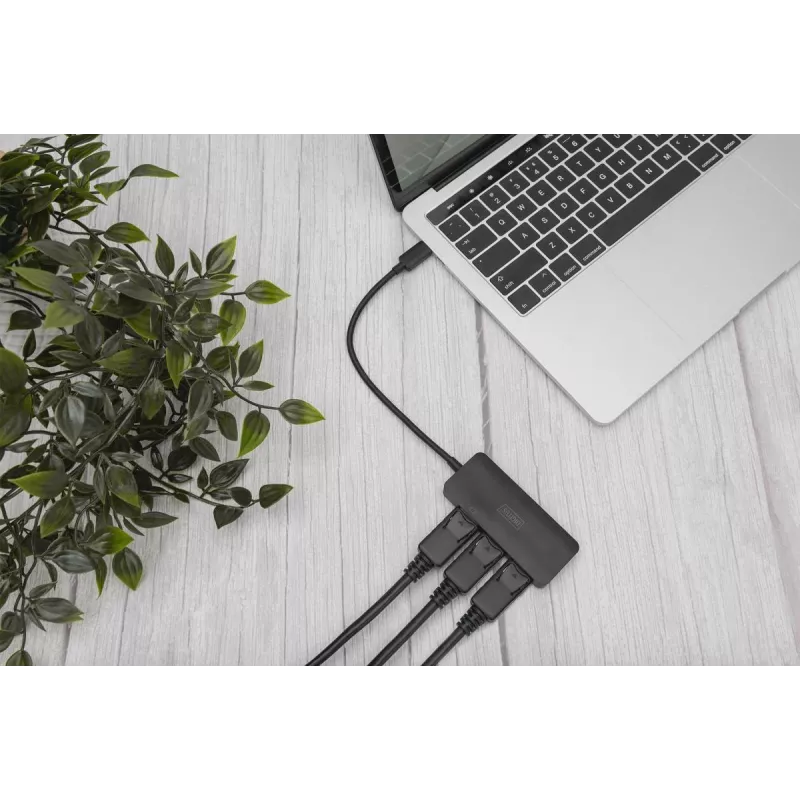 Digitus DS-45334 3-poorts MST-videohub, USB-C naar 3x DisplayPort, zwart