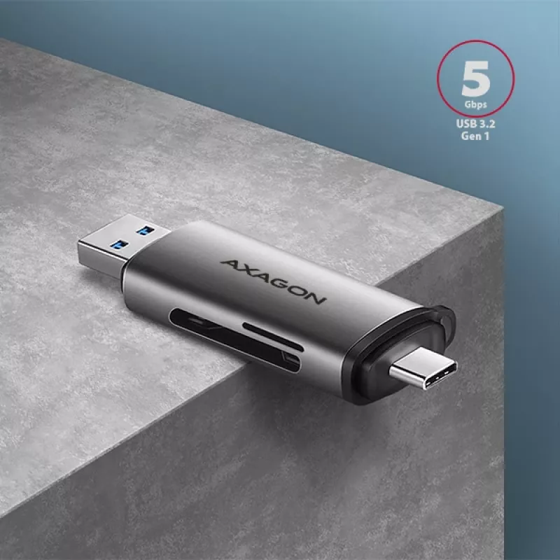 Axagon CRE-SAC SuperSpeed USB-C+USB-A kaartlezer 5 Gbit/s