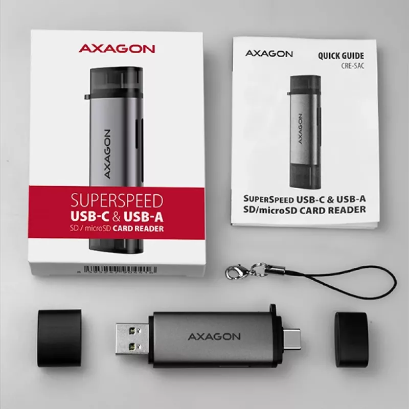 Axagon CRE-SAC SuperSpeed USB-C+USB-A kaartlezer 5 Gbit/s