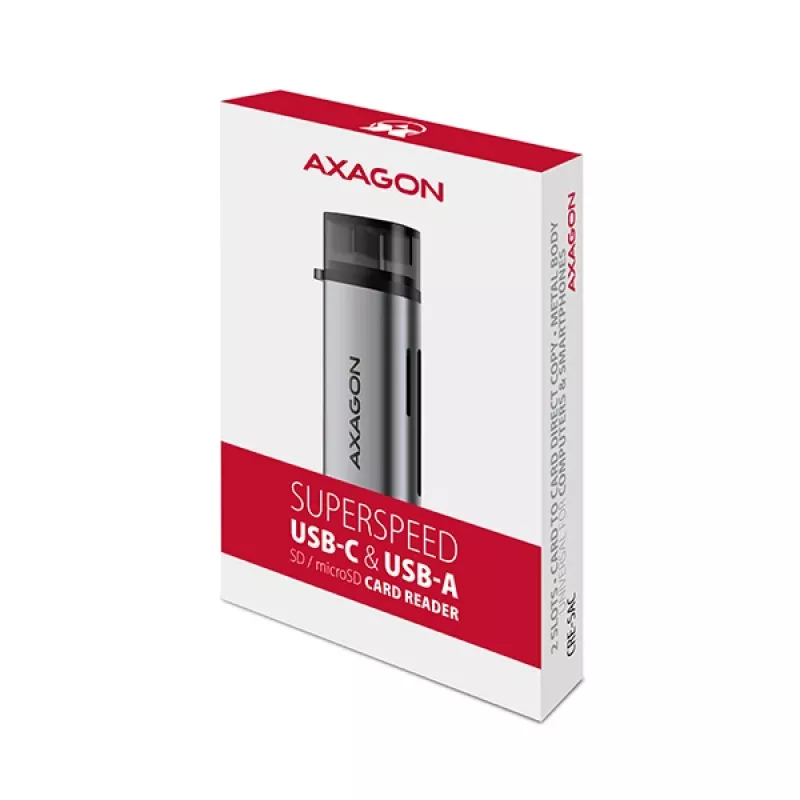 Axagon CRE-SAC SuperSpeed USB-C+USB-A kaartlezer 5 Gbit/s