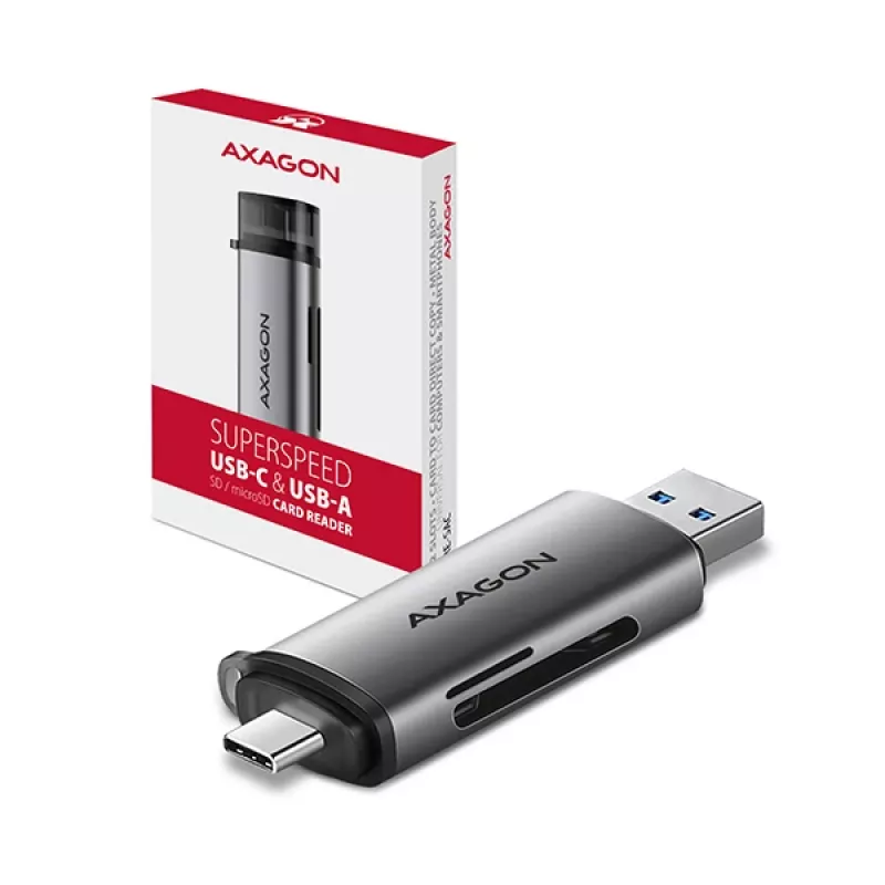 Axagon CRE-SAC SuperSpeed USB-C+USB-A kaartlezer 5 Gbit/s