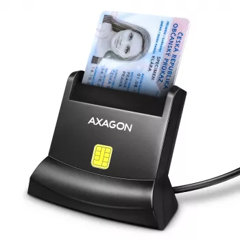 Axagon universele desktop USB contact smart-/ID-kaartlezer met lange USB-A-kabel. Geschikt voor de eObanka-applicatie. Smartcard-lezer indoor USB 2.0 zwart