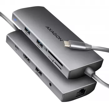 Axagon HMC-8HLSA, USB 5Gbps-hub, 3x USB-A, HDMI 4K/60Hz, RJ-45, SD/microSD, audio, PD 100W