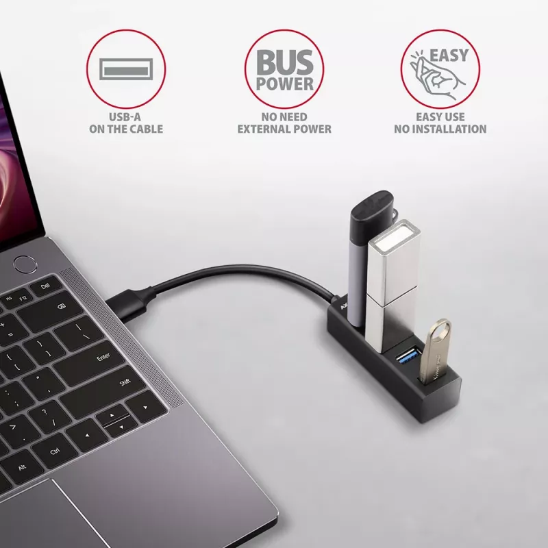 Axagon HUE-M1A 4x USB 3.2 Gen 1 MINI hub, metaal, 20 cm USB-A-kabel