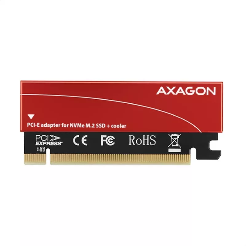 Axagon PCEM2-S PCIe x16 - M.2 NVMe M-Key-slot-adapter, met passieve aluminium koelvin