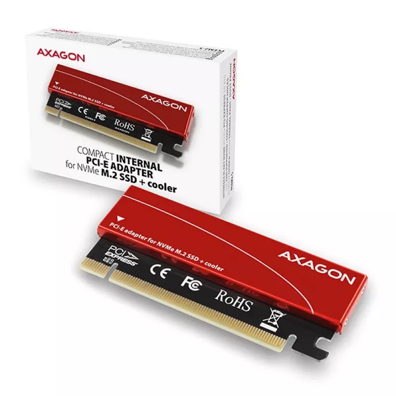Axagon PCEM2-S PCIe x16 - M.2 NVMe M-Key-slot-adapter, met passieve aluminium koelvin