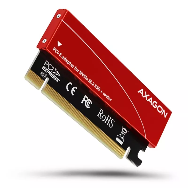 Axagon PCEM2-S PCIe x16 - M.2 NVMe M-Key-slot-adapter, met passieve aluminium koelvin