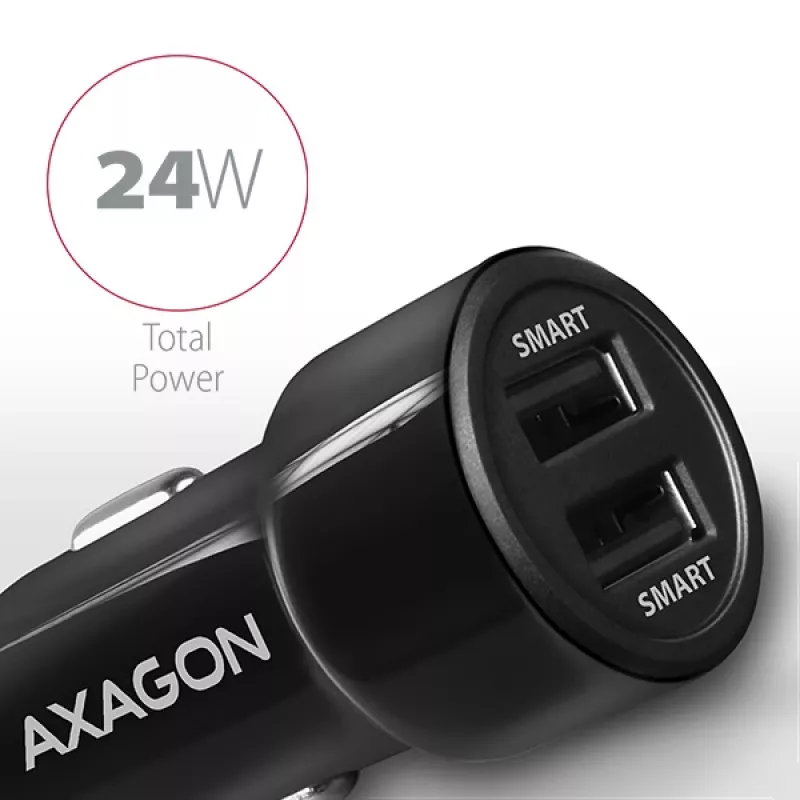 Axagon PWC-5V5 SMART auto-oplader 24W, 2x USB-A-poort, 5V/2,4A + 5V/2,4A