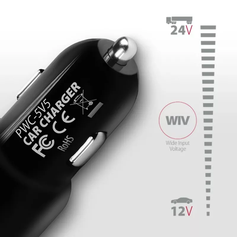 Axagon PWC-5V5 SMART auto-oplader 24W, 2x USB-A-poort, 5V/2,4A + 5V/2,4A