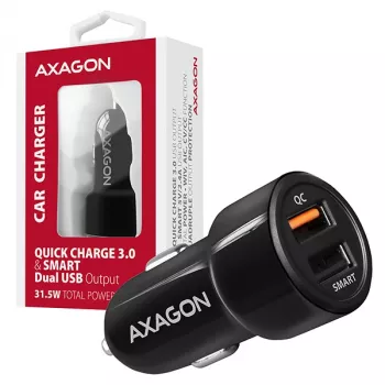 Axagon PWC-QC5 oplader voor mobiele apparaten mobiel, smartphone, tablet, universeel zwart sigarettenaansteker snelladen auto