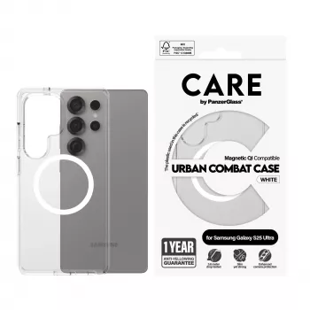 PanzerGlass CARE™ by ® Urban Combat Case transparant met wit Qi-compatibel Samsung Galaxy S25 Ultra
