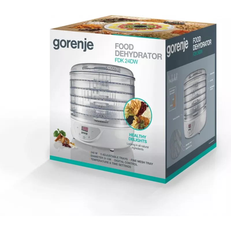 Droogoven Gorenje FDK 24 DW — transparant wit, Ø31 cm rooster, 240 W, max 70°C