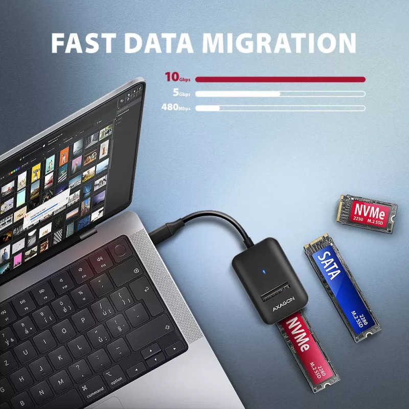 Axagon ADM2-CM USB-C adapter M.2 NVMe SATA 10Gbps zwart
