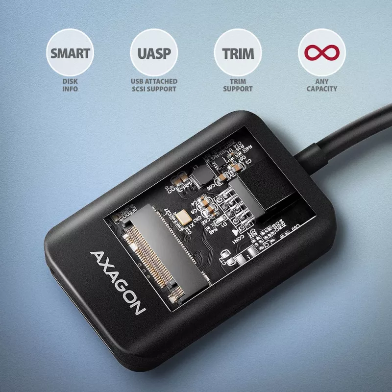 Axagon ADM2-CM USB-C adapter M.2 NVMe SATA 10Gbps zwart