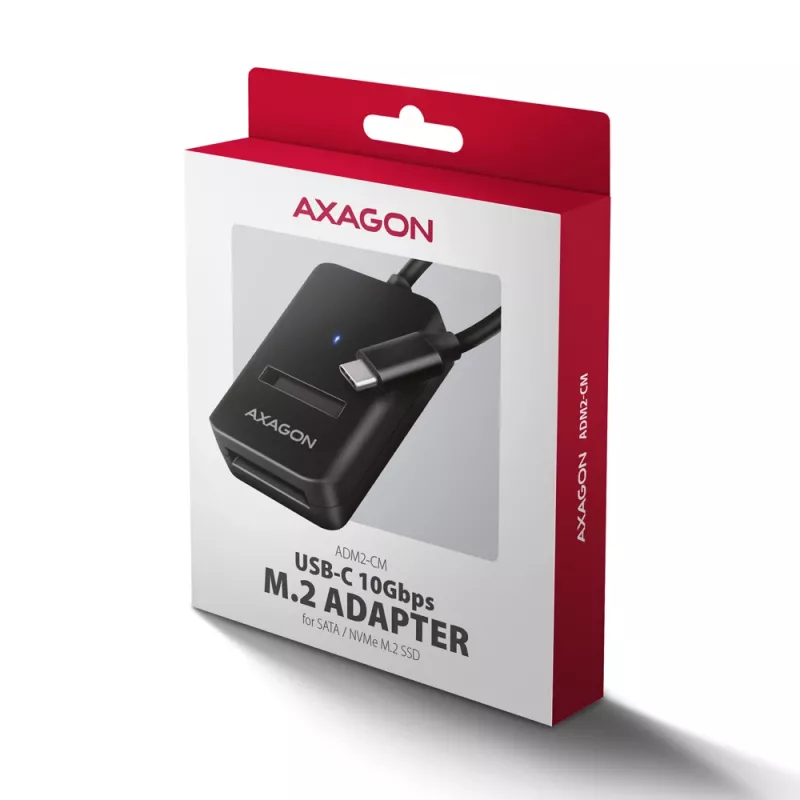 Axagon ADM2-CM USB-C adapter M.2 NVMe SATA 10Gbps zwart