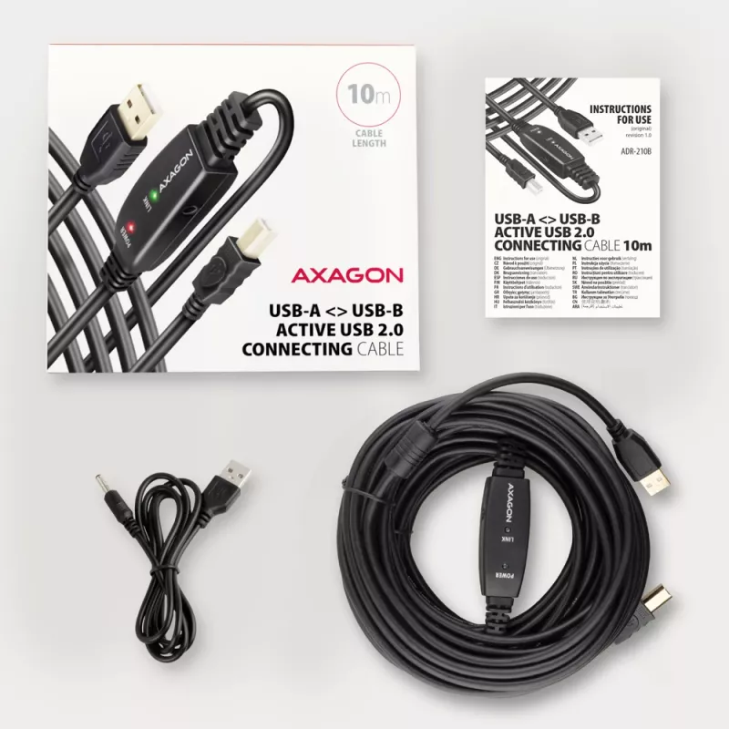 Axagon ADR-210B actieve verbindings-/repeaterkabel USB 2.0 A-stekker naar B-stekker, 10 m