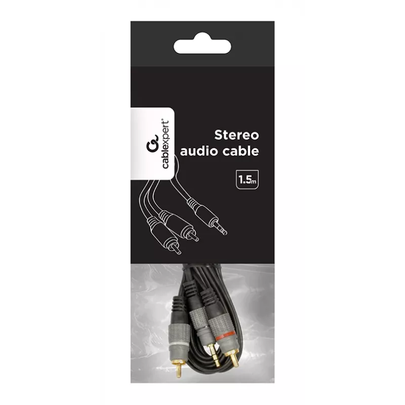 GEMBIRD 3,5 mm stereo naar 2xRCA-stekker, 1,5 m kabel - vergulde aansluitingen