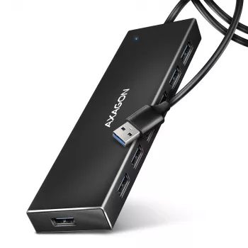 Axagon HUE-F7A 7x USB 3.2 Gen 1 ALU FLAT hub micro power IN 1m USB-A USB 3.2 Gen 1 (3.1 Gen 1) Type-A 5000 Mbit/s zwart