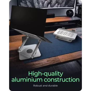 Laptopstandaard RAIDSONIC IB-NH300-R, aluminium, zilver, geschikt voor 17 inch (43,2 cm), 360° draaibaar, 280×230×550 mm