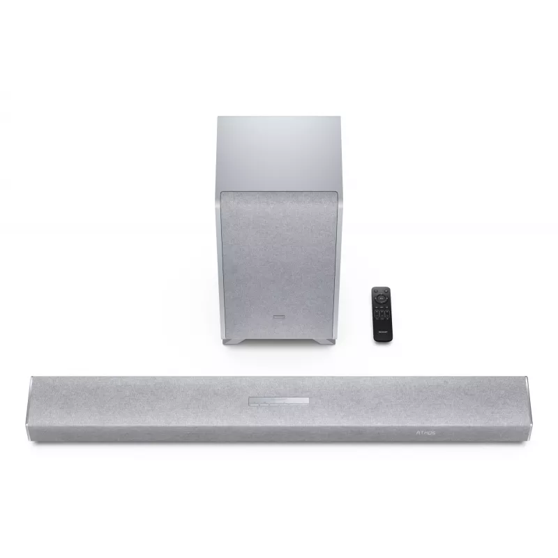 Sharp HT-SBW53121(SL) 3.1.2 Dolby Atmos/DTS:X soundbar met draadloze subwoofer, 550 W, Bluetooth, zilver