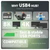 Axagon HMC-U4 USB4-dock, 3x USB-A, 2x USB-C, HDMI & DP 8K/30Hz, RJ-45, SD/mSD, audio, PD 100W
