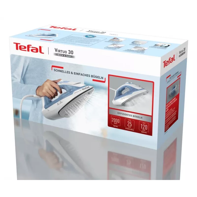 Tefal Virtuo 30 FV2C41E0 strijkijzer droog- en stoomstrijkijzer keramische strijkzool 2000 W blauw, wit