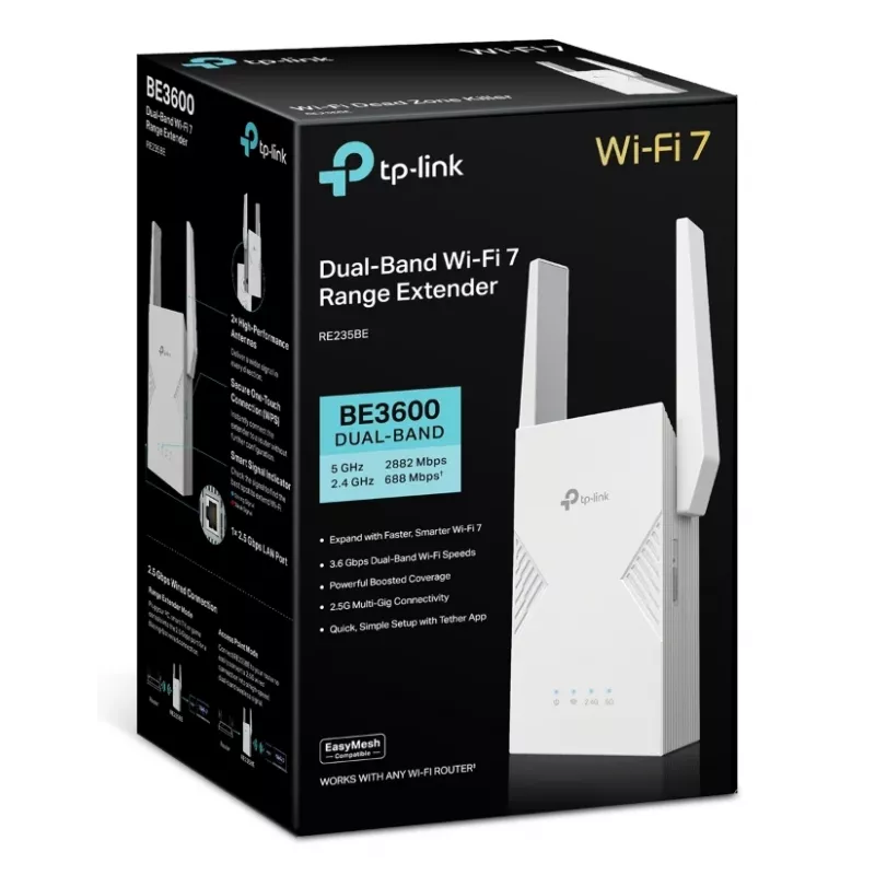Netwerk zender & ontvanger TP‑LINK BE3600 2882 Mbit/s, dualband 2,4/5 GHz, 1× RJ‑45, wit