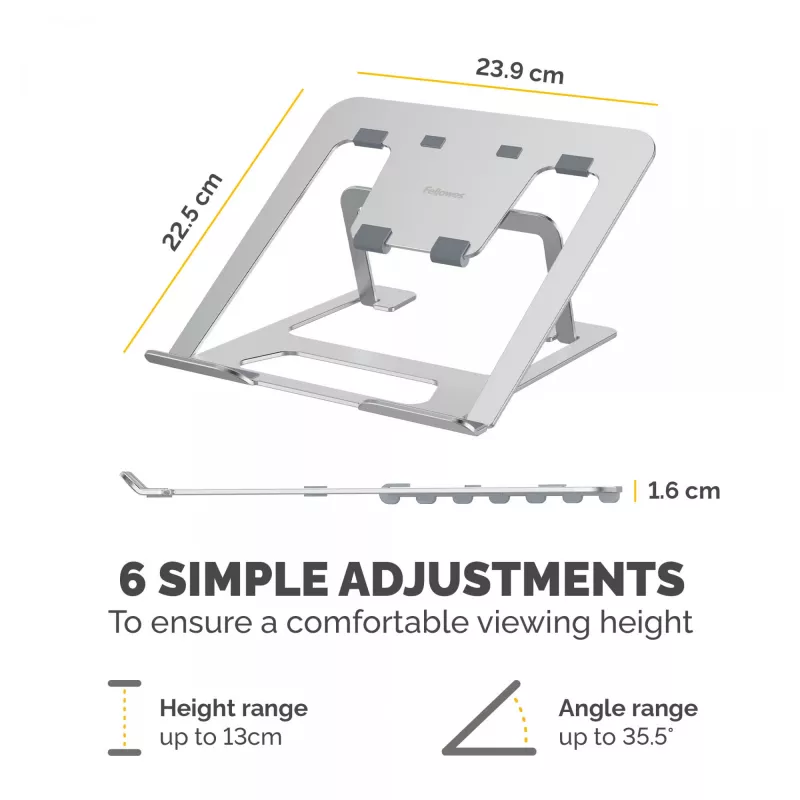 Fellowes Alumia laptop-riser draagbare laptopstandaard max. grootte 15 inch max. gewicht 5 kg zilver
