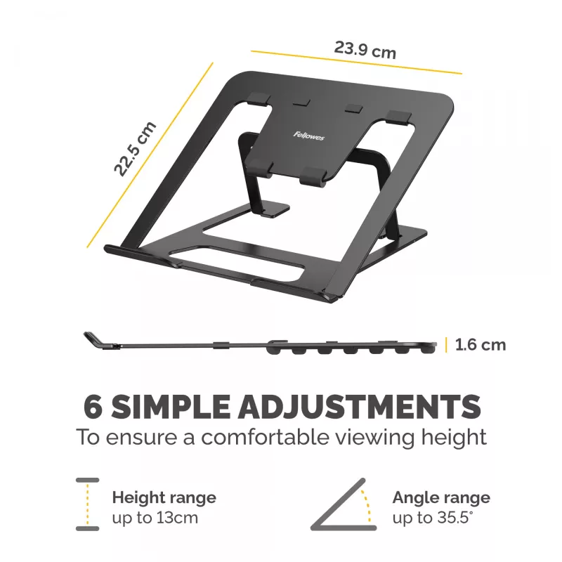 Fellowes Alumia laptop-riser draagbare laptopstandaard max. grootte 15 inch max. gewicht 5 kg zwart