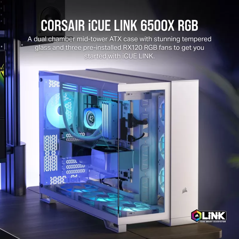CORSAIR pc-behuizing – iCUE LINK 6500X RGB mid-tower dual chamber wit