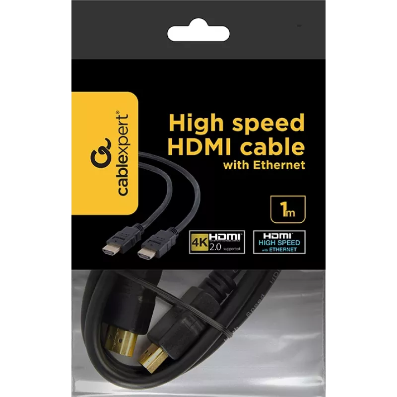 Gembird CC-HDMI4-1M HDMI 2.0-kabel met Ethernet, male-male, vergulde connectoren, 1 m, zwart, bulkverpakking