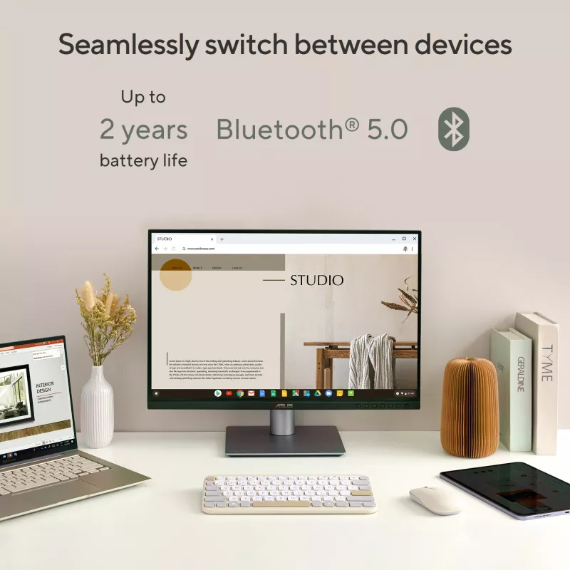 Draadloos Bluetooth-toetsenbord ASUS Marshmallow KW100 — US International layout, compact ontwerp