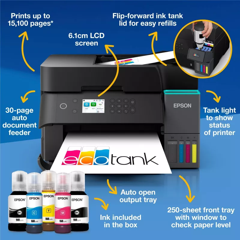 Multifunctionele inkjetprinter Epson EcoTank L6370 — kleur, A4, 4800x1200 dpi, Wi-Fi, Ethernet