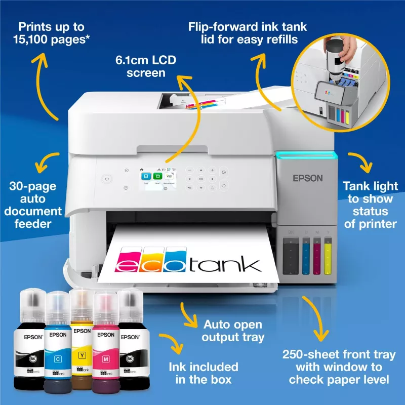Multifunctionele inkjetprinter Epson EcoTank L6376 — kleur, A4, 4800 x 1200 dpi, 35 ppm, Wi-Fi, Ethernet, dubbelzijdig