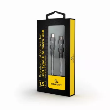 GEMBIRD Premium katoenen gevlochten USB Type-C naar micro-USB oplaad- en datakabel, 1,5 m - grijs