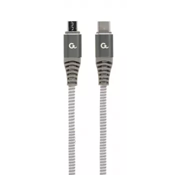 GEMBIRD Premium katoenen gevlochten USB Type-C naar micro-USB oplaad- en datakabel, 1,5 m - grijs
