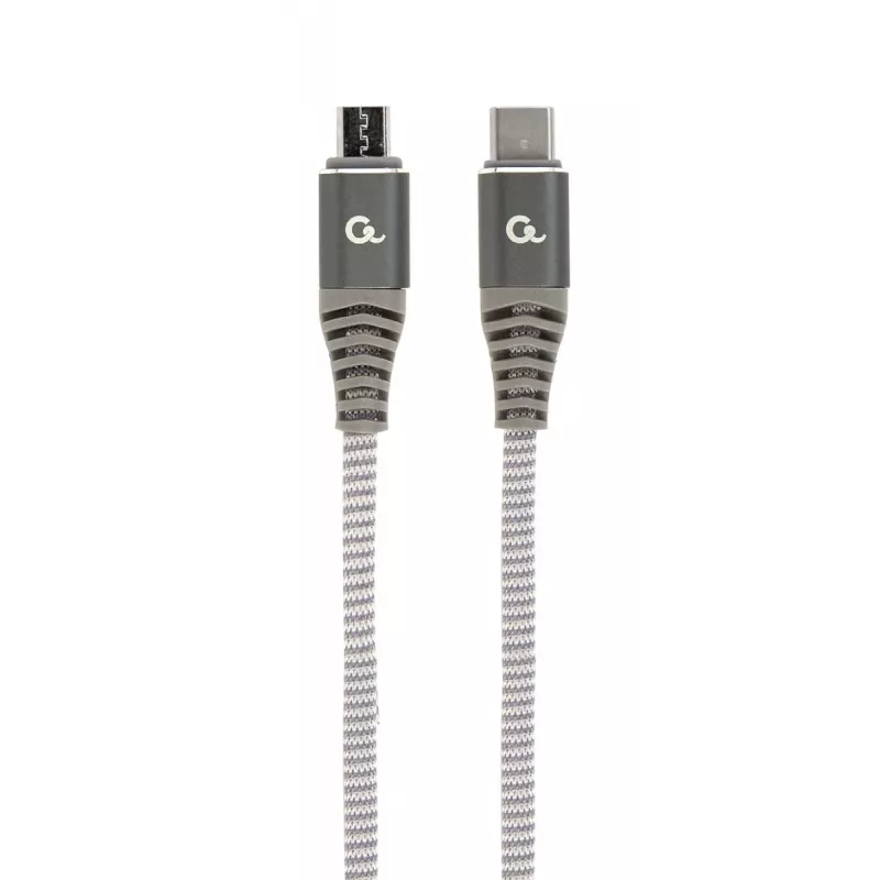 GEMBIRD Premium katoenen gevlochten USB Type-C naar micro-USB oplaad- en datakabel, 1,5 m - grijs