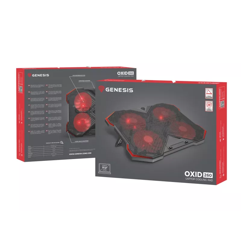 GENESIS Oxid 260 laptop-koelpad 43,9 cm (17,3 inch) 1010 tpm zwart, rood