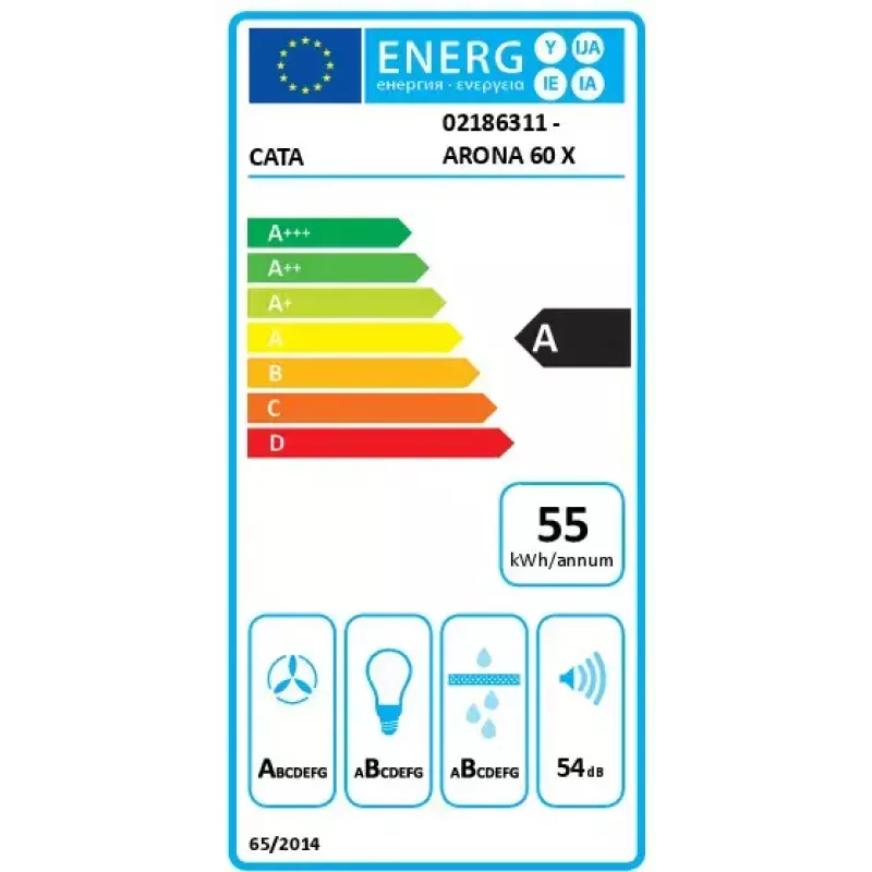 Inbouw-dampkap CATA ARONA 60 zilver 766 m³/h touch-bediening