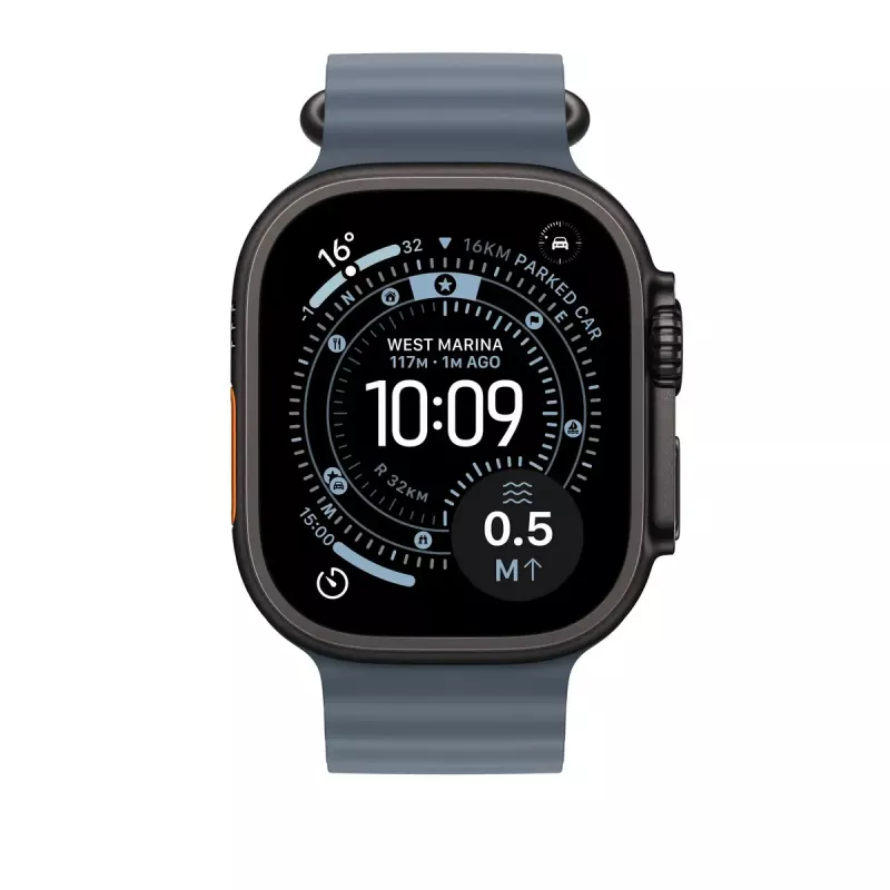 APPLE 49mm Anchor blue Ocean Band – zwart titanium afwerking