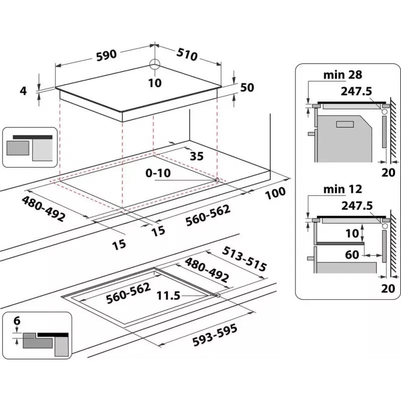 Indesit IB 65B60 NE zwart inbouw 59 cm inductiekookplaat 4 zone(s)