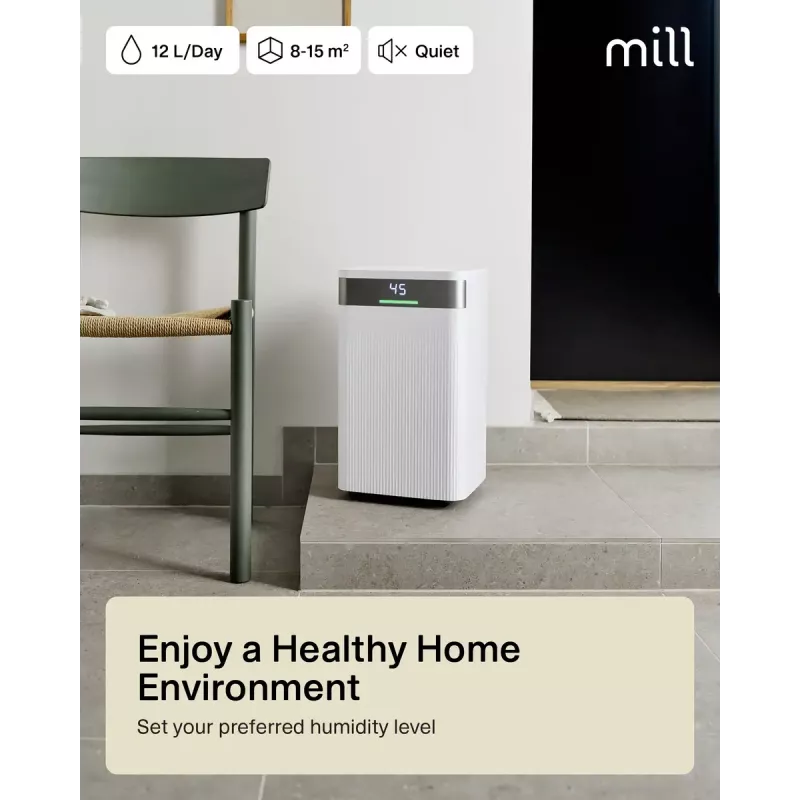 Luchtontvochtiger Mill MDH12 200W voor ruimtes tot 15 m²