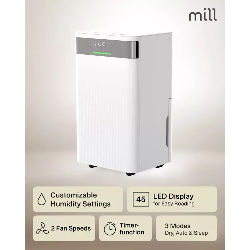 Luchtontvochtiger Mill MDH12 200W voor ruimtes tot 15 m²