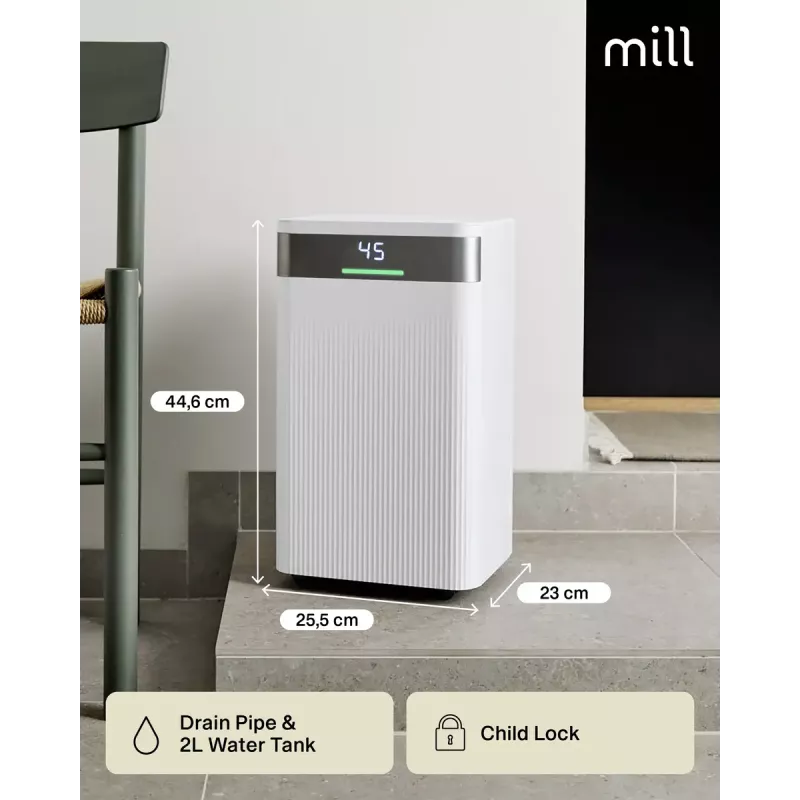 Luchtontvochtiger Mill MDH12 200W voor ruimtes tot 15 m²