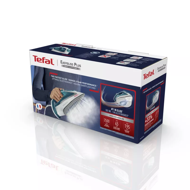 Tefal EasyGliss Plus FV5718 strijkijzer stoomstrijkijzer Durilium-strijkzool 2400 W turquoise, wit