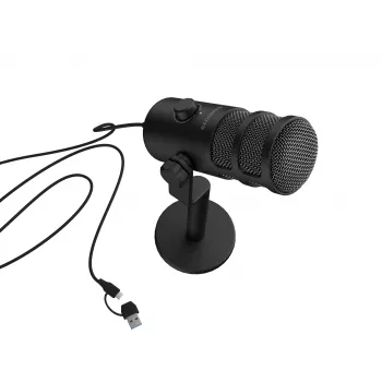 Bedrade pc-microfoon GENESIS Radium 350D – USB Type-A/Type-C, -48 dB gevoeligheid, 16–14.000 Hz, 2,5 m kabel, zwart