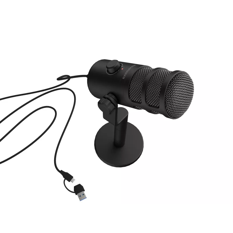 Bedrade pc-microfoon GENESIS Radium 350D – USB Type-A/Type-C, -48 dB gevoeligheid, 16–14.000 Hz, 2,5 m kabel, zwart