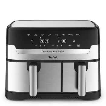Tefal Dual Easy Fry & Grill EY905D Double 8,3 L tafelmodel 2700 W heteluchtfriteuse roestvrijstaal