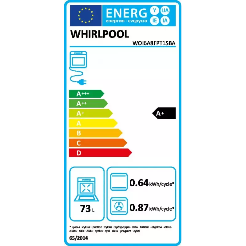 Inbouwoven Whirlpool WOI6A8FPT1SBA 73 L elektrisch zwart touchbediening