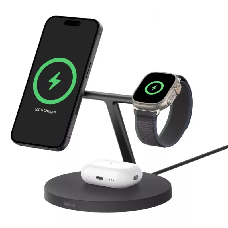 BELKIN draadloze oplaadstandaard - Boost Charge Pro - 3-in-1 met Qi2 15W - zwart